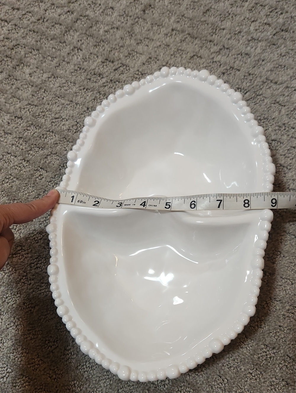 Beatriz Ball Vida Alegria Double Dip White Divided Serving Dish Beaded Rim - Picture 10 of 14